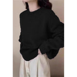 Autumn And Winter Soft-Cuffed Solid Color Long Sleeves Knitted Jersey Casual Bottom Korean Soft Lazy Wind Cover Sweater Female