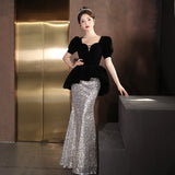 Black Evening Dress Dresses Women's Banquet Light Luxury Small Adult Hosts French Fishtail Temperament Long Evening Dress