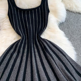 2025 New Temperament Elegant Vertical Stripes To Close The Waist Thin Sling Dress Light Style Knitting Skirt Woman