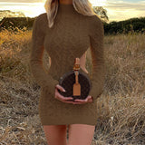 2025 Winter Fashion Trend Women's New Long-Sleeved Round Neck Straight Back Repair Kite Knit Dress