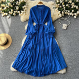 Elegant Dress Female Design Sense Single Buckle Loose Belt Strap Thin Temperament Over The Knee Dress 0515