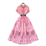 With Belt Dress 2025 Summer To Collect Thin Temperament French Retro Short-Sleeved Print Dress