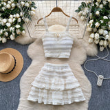 Sweet Dress With Women's Summer Chic Gentle Wind Tie Sling Sling Small Vest + High Waist Folded Lotus Side Half Skirt