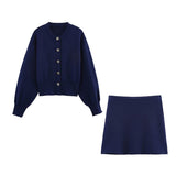 Women's Clothing 2025 Spring New Flower Button Decoration Knitted Shirt Skirt Set