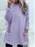 2025 Women's Autumn And Winter New Long-Sleeved Round-Neck Casual Loose Plush Wear Pocket Top Woman