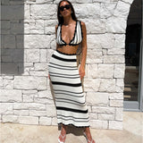 2025 Striped Bikini Knitted Vest Sling Suit Beach Bohemian Style Long Dress