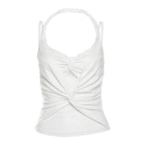 2025 Summer New Women's Solid Color Sexy Hanging Neck Lace Umbilly Vest