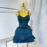 2025 Summer Elastic Waist Sexy Cowboy Sling Dress Lotus Side Ass Short Skirt Girl