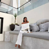 5 Color Beach Holiday Dress Knitted One-Word Long Dress Hooded Summer Women's Long Sleeve