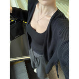Early Autumn Korean Lazy Wind Wearing Black Long-Sleeved Knitted Open Shirt 2025 Spring And Autumn New Sling Slings