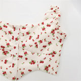 Wood Ear-Side Flower-Print Square Collar Single-D Row Buckle-Suited Short-Sling Sling Vest Wide-Folded Mini Skirt Suit Woman