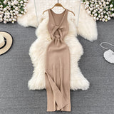 Ins Women's Summer New Sexy Kinesith Heart-Scuttered Fashion Two-Pin Knitted Dress
