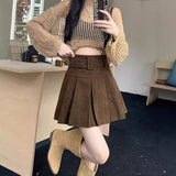 Short Skirt Women Spring And Autumn Wick Velvet Skirt Brown Large Size Fat Mm High-Waist College Windy Skirt Thin