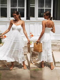 2025 New Women's Bohemian Sling Dress Lace Splicing Big Dress