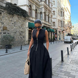 Women's 2025 New Sleeveless V-Neck Dress Casual Waist Zipper Collar Temperament Dress