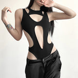 2025 Summer Women's New Solid Color Sexy Hottie Fashion Hollow Splicing Repair Slim Thin Dressing