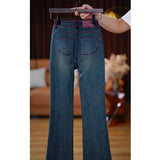 Blue High-Waisted Micro-Tight Jeans Women's Spring And Autumn Pear-Shaped Body Narrow Version Of Slim Elastic Showing Thin Straight Trousers