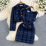 Autumn And Winter Small Fragrant Style Temperament Long-Sleeved Coarse Flowers, Two Sets Of Waist Vests And Hip Dress Women