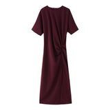 Folded Open Fork Midi Dress 2025 Spring And Summer Collar Leisure Long Dress