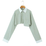 Short Striped Shirt 2025 Spring And Summer Temperament Casual Bump Clip Bag Loose Top Woman