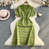 Chic Stunning Green Dress Woman 2025 Summer New French High-End Temperament Knitted Dress