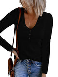 2025Wish Autumn New Women's Button Vest Solid Color V-Neck Long-Sleeved T-Shirt Top