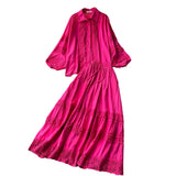 Age-Relay Suit Female Senior Sleeve Lace Splicing Lantern Long-Sleeved Shirt + High Waist Slim Swing Skirt