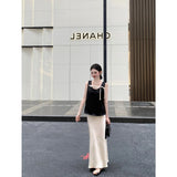 Summer Slim Slimy Leisure Sleeveless Top With Temperament High-Waist A-Word Skirt Suit