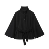Women's Clothing 2025 New Fashion Temperament Waist Cape High-Neck Coat