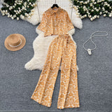 Salt-Lineed Light Style Suit Women's Fashion With Loose Short Print Shirt + High Waist Display Thin Leg Slacks
