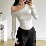 Fashion 2025 New Women's Clothing Sexy Hot Girl Slanted Shoulder Hot Diamond Body Slim Thin Irregular Top Woman
