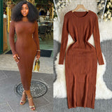 Simple Sexy Pit Strips Body-Body-Groom Knitted Dress Autumn Solid-Colored Bottom Skirt One-Step Dress Woman