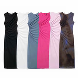 Women's Clothing 2025 Spring New Sleeveless Folding Decorative Fan Flute Dress Dress Dress