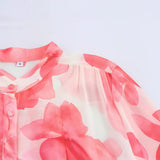 2025 Summer French Commuting Wind Tie Dye Floral Print Collar Long-Sleeved Loose Shirt
