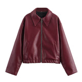 New Autumn And Winter Retro New Retro Collar Zipper Locomotive Leather Jacket Jacket Woman