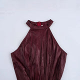 2025 Spring Women's Waist Cover Hanging Neck Sleeveless Long Fan Flute Dress