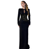 New Women's Solid-Colored Sexy Round-Neck Lace-Up Lace-Up Dress In Autumn/Winter 2025