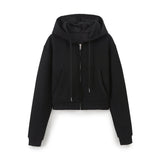 Women's Casual Sports Suit Spring Big Pocket Hooded Long Sleeve Zipper Repair Short-Sized Tidaught Rope Waist