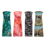 Summer New Women's First-Word Screen Printing Dress Folds