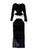 French Gold Velvet Set Women's Bottom Shirt 2025 New Women's Winter Long-Sleeved Top Two Sets 0415