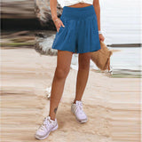 2025 Women's Hot Selling Solid Color High-Waisted Elastic Shorts Tight Waist Wide Leg Slacks