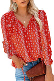 Women's Clothing 2025 Autumn And Winter New Broken Flower Printed Shirt V Collar Long-Sleeved T-Shirt Top Women