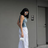 Z Asymmetrical Collar Retro Denim Breast Wrap Blouse 6045005