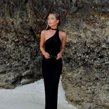 2025 New Summer Sexy Seaside Holiday Solid-Colored Shoulder Bag Hips Long Dress Woman