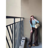 Merard Retro Dark Brown Loose Thin Straight Jeans Women's New Low-Rise Thin Broad Leg Horn Pants