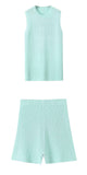 Women's Clothing 2025 Spring New Fashion Casual Multi-Color Knitted Vest + Shorts Set