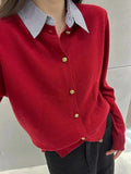 Spring And Autumn 2025 Korean Version Of Temperament Age-Old Women's Design Sense Fashion Texture Splicing Fake Two Knitted Open Shirt