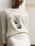 New Women's Round-Necked Bear Cartoon Casual Free Sweater Raff Cashmere Knitted Shirt Girl