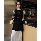 Korean Fashion Collar Sleeveless Vest Loose Dress Sweet Sweet Folded Skirt Set