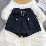 Vintage Babes Work Style Skirts Women High-Rise Thins Retro Old Denim Shorts Wide Leg Trousers